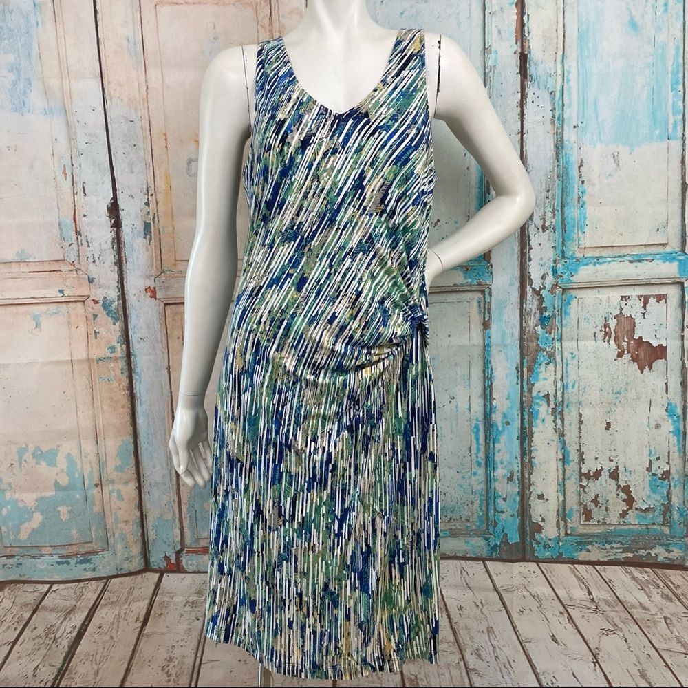 NIC + ZOE Petite Stretchy Blue & Green Patterned Fitted Dress